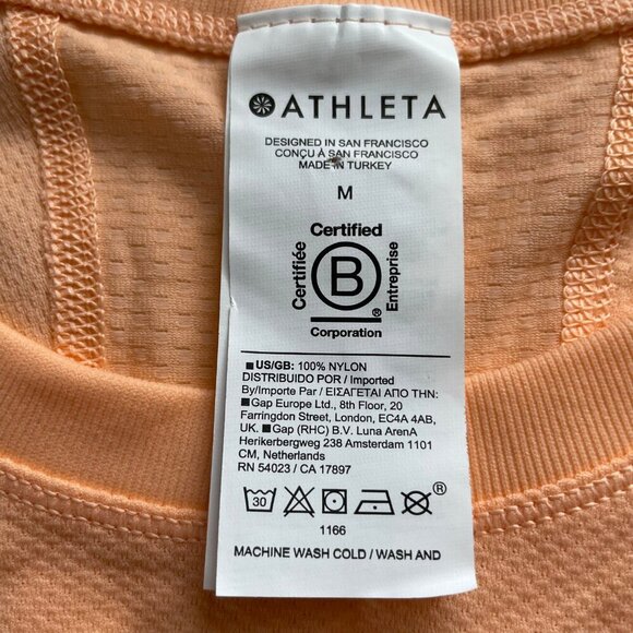 Athleta Momentum Seamless Lg Sleeve Crew Neck Nylon Top Tangerine Peach Sz M NWT - Picture 11 of 15